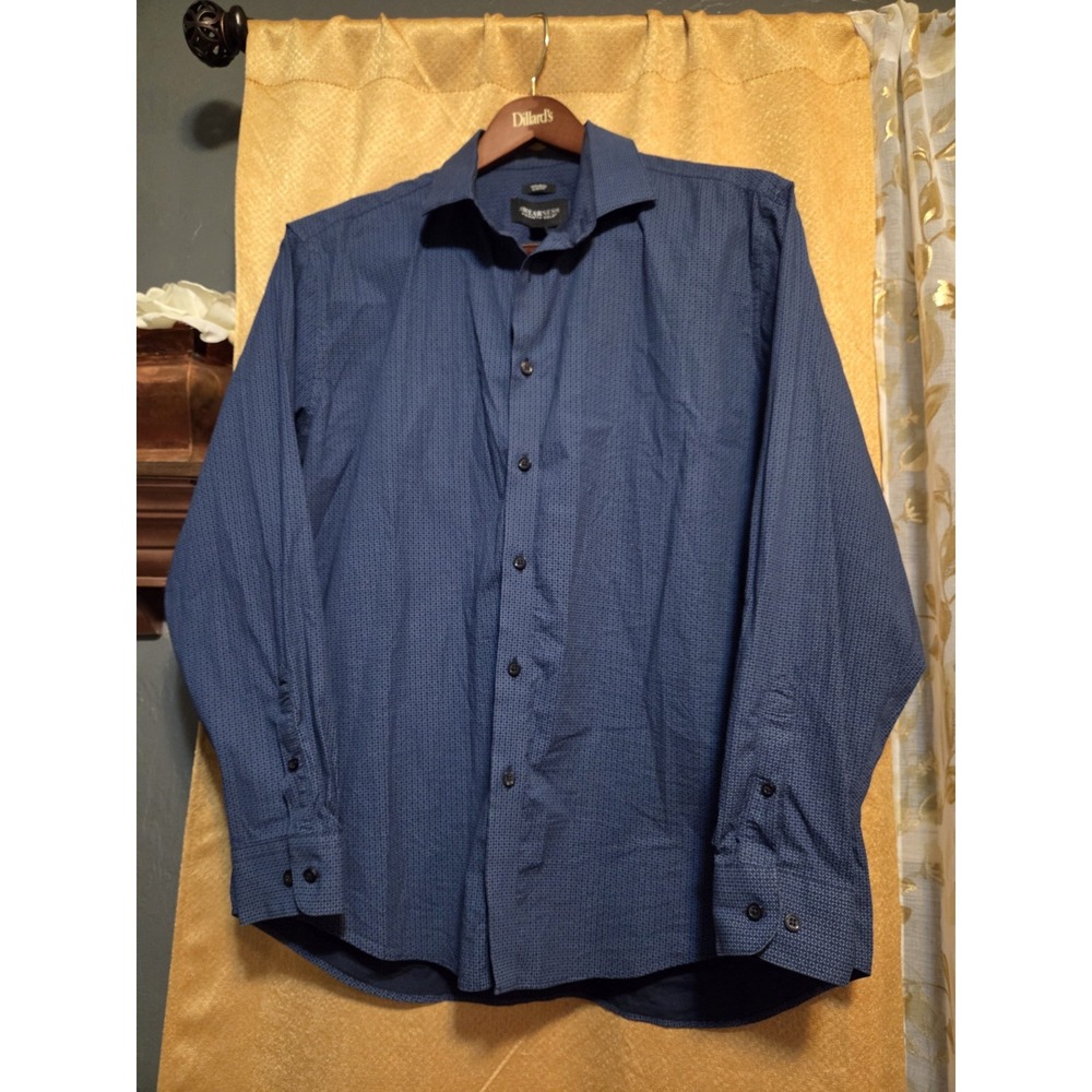 A.Wearness Kenneth Cole Non-Iron Slim Fit Blue Geometric Cotton Shirt 17 34/35